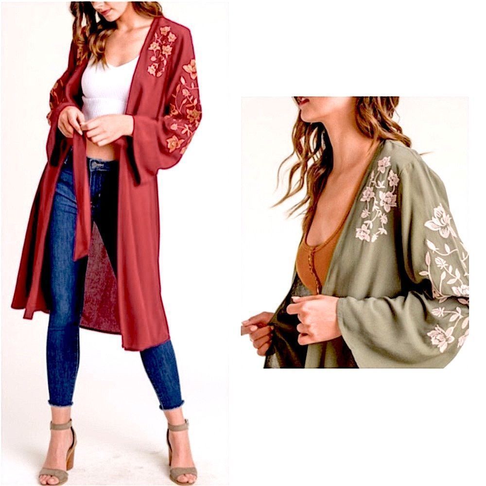 Burgundy, Gorgeous Embroidered 3/4 Length Cardigan